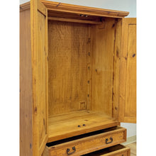 Load image into Gallery viewer, Vintage Armoire Knotty Pine Mexican Iron Hardware Coat Rack Three Drawer
