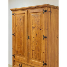Load image into Gallery viewer, Vintage Armoire Knotty Pine Mexican Iron Hardware Coat Rack Three Drawer
