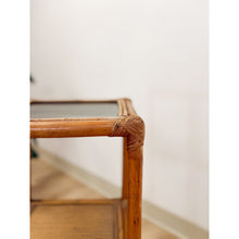 Load image into Gallery viewer, Vintage Woven Rattan Shelf Table Glass Top Coastal Boho Accent Hollywood Regency
