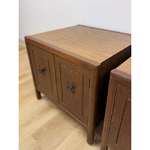 Load image into Gallery viewer, Pair of Vintage MCM Transitional Mersman Clover Walnut End Tables w/ Cabinet
