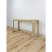 Load image into Gallery viewer, Vintage Console Table Lightwash Pencil Reed Glass Top Coastal Boho MCM Regency
