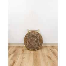 Load image into Gallery viewer, Vintage Wicker and Chrome Woven Folding Side Table Coastal Boho Accent Table
