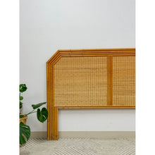 Load image into Gallery viewer, Vintage Bamboo Wicker Queen Headboard Coastal Hollywood Regency MCM
