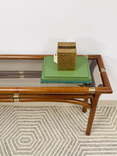 Load image into Gallery viewer, Mid Century Wood and Brass Console Table
