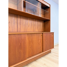 Load image into Gallery viewer, MCM Teak 2 Piece China Cabinet Sliding Doors Shelves Vintage Buffet Storage
