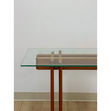 Load image into Gallery viewer, Vintage MCM Danish Teak Puzzle Console Table Glass Top Mid Century Entry Table
