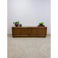 Load image into Gallery viewer, Drexel Collage MCM Low Console Lattice Door Faces Vintage Credenza Finished Back
