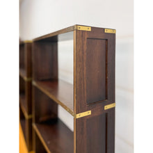Load image into Gallery viewer, Bombay Company Campaign Style Shelf Pair Brass Trim Vintage Traditional
