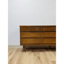 Load image into Gallery viewer, Vintage MCM Bassett Style Nine Drawer Dresser with Wood Inlays Collectable Retro
