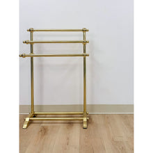 Load image into Gallery viewer, Vintage Polished Brass Three-Tier Freestanding Towel Rack Ball Finials Atomic
