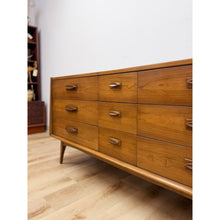 Load image into Gallery viewer, Vintage United MCM Nine Drawer Lowboy Dresser Collectible Mid Century Walnut
