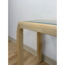 Load image into Gallery viewer, Vintage Console Table Lightwash Pencil Reed Glass Top Coastal Boho MCM Regency
