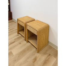Load image into Gallery viewer, Pair of Vintage Wicker Arched Nightstands Coastal Regency Bedside Tables
