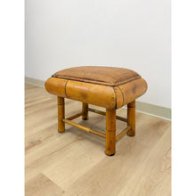 Load image into Gallery viewer, Vintage Bamboo Stool Woven Seat Coastal Boho Accent Low Footrest Ottoman
