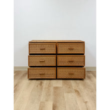 Load image into Gallery viewer, Vintage Coastal Bamboo Six Drawer Dresser Wicker Inlay Storage Regency Chest
