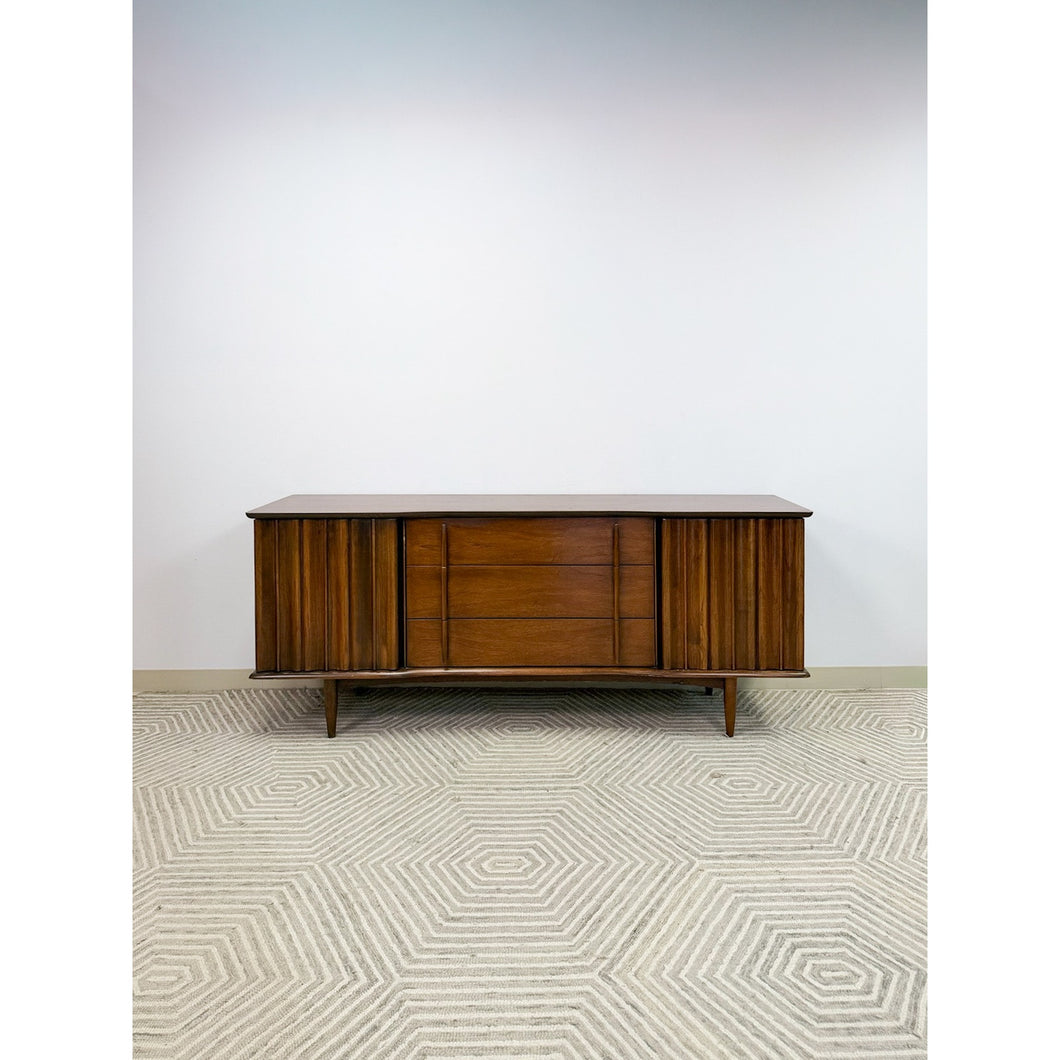 vintage long dresser Rare United Furniture MCM Long Dresser Intricate Wood Pulls Vintage Lo – The Woven Home