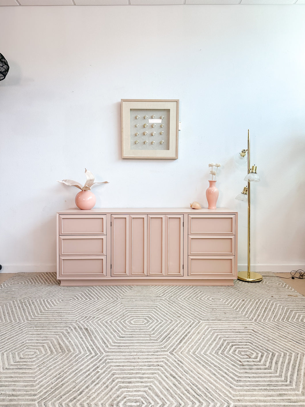 Pink 9 Drawer Mid Century Dresser