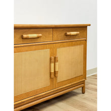 Load image into Gallery viewer, Vintage Coastal Wicker Rattan  Blonde Buffet Natural Wood Two Drawer Cabinet
