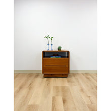 Load image into Gallery viewer, MCM Teak Rolling TV Stand Cart Two Drawers Danish Modern Vintage
