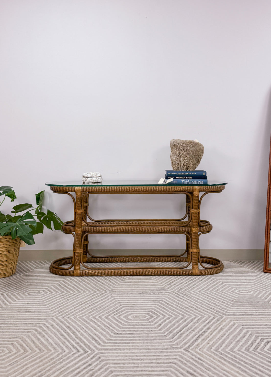 Vintage Curved Pencil Reed Console Table