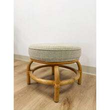 Load image into Gallery viewer, Vintage MCM Ottoman Beige Cushion Honey Rattan Coastal Stool Hollywood Regency

