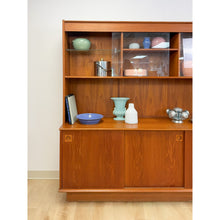 Load image into Gallery viewer, MCM Teak 2 Piece China Cabinet Sliding Doors Shelves Vintage Buffet Storage
