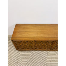 Load image into Gallery viewer, Drexel Collage MCM Low Console Lattice Door Faces Vintage Credenza Finished Back
