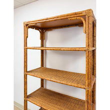 Load image into Gallery viewer, Vintage Coastal Hollywood Regency Tortoise Bamboo Shelf, Wicker Shelving
