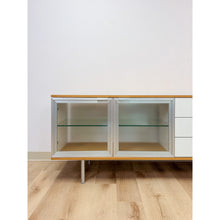 Load image into Gallery viewer, Modern MCM Wood Glass Metal Sideboard Credenza White Natural Frosted Glass
