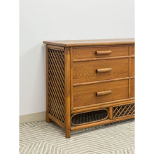 Load image into Gallery viewer, Vintage Petite Rattan 6-Drawer Dresser with Lattice Sides Coastal Boho MCM
