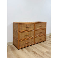 Load image into Gallery viewer, Vintage Coastal Bamboo Six Drawer Dresser Wicker Inlay Storage Regency Chest
