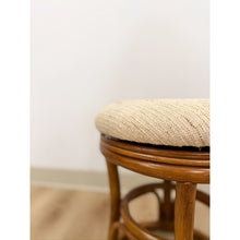 Load image into Gallery viewer, Vintage Rattan Swivel Stool Beige Upholstered Coastal Boho Ottoman

