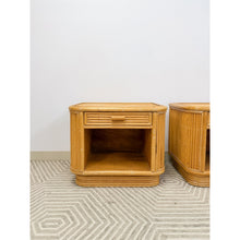 Load image into Gallery viewer, Pair of Blonde Ribbed Pencil Reed Rattan Nightstands Coastal Hollywood Regency
