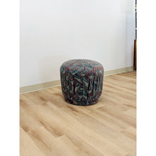 Load image into Gallery viewer, Vintage Postmodern Purple Green Ottoman Leaf Pattern Retro Accent Pouf
