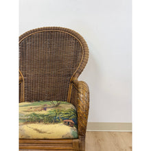 Load image into Gallery viewer, Coastal Wicker Rattan Chair Vintage Beach Scene Cushion Boho Accent Outdoor
