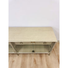 Load image into Gallery viewer, Modern American Drew Corsica Painted Gray Console Credenza Glass Doors Coastal

