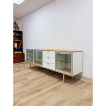Load image into Gallery viewer, Modern MCM Wood Glass Metal Sideboard Credenza White Natural Frosted Glass
