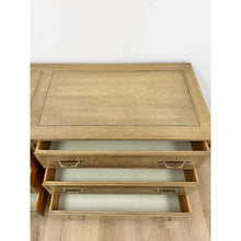 Load image into Gallery viewer, Vintage MCM Gray Washed Blonde Dresser Six Drawer With Metal Handles

