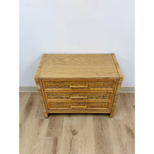 Load image into Gallery viewer, Vintage Chest Coastal Wicker Rattan Three Drawer Boho Hollywood Regency Dresser
