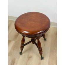 Load image into Gallery viewer, Vintage Victorian Adjustable Piano Stool Brass Claw Ball Feet Turned Wood
