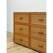 Load image into Gallery viewer, Vintage Coastal Bamboo Six Drawer Dresser Wicker Inlay Storage Regency Chest
