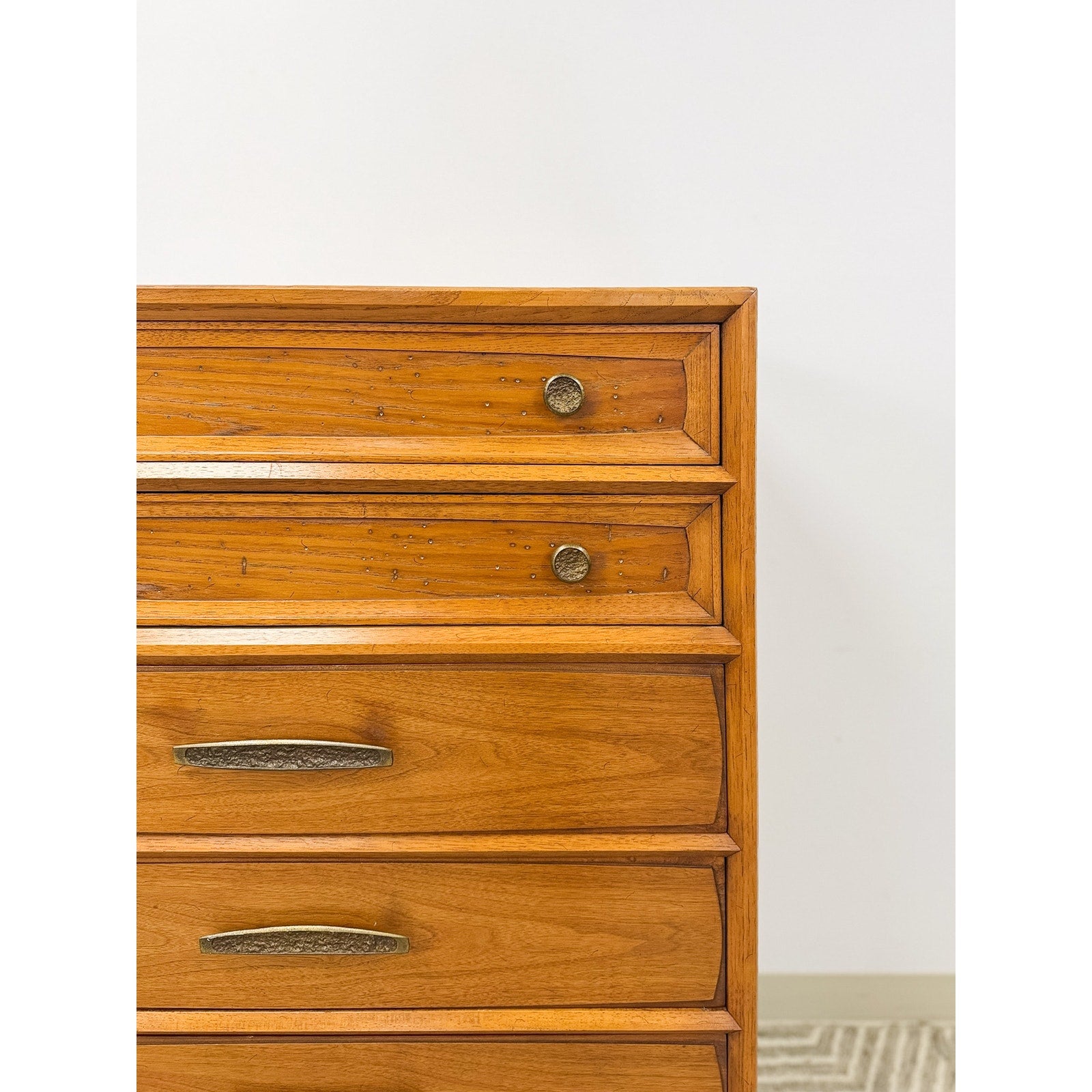 Heritage MCM Tallboy Dresser Brutalist Brass Pulls Vintage Mid-Century Modern