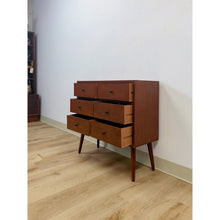 Load image into Gallery viewer, MCM Style Six Drawer Chest Brown Wood Petite Storage for Entryway or Sofa
