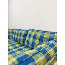 Load image into Gallery viewer, Vintage MCM Retro Plaid Sofa in Electric Blue and Green with Nailhead Trim
