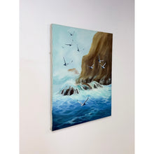 Load image into Gallery viewer, Original Seaside Oil Painting Seagulls Cliffs, Signed N. Gibbs Art, Coastal
