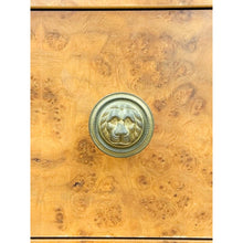 Load image into Gallery viewer, Vintage Faux Burlwood Traditional Entry Console Mirror 4-Drawer Brass Cabinet

