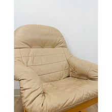 Load image into Gallery viewer, Danish Made Tan Leather Cantilever Armchair Vintage MCM Natural Wood Accent
