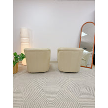 Load image into Gallery viewer, Vintage Cream Leather MCM Postmodern Swivel Glider Chair Pair 28" Wide
