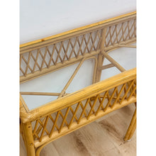 Load image into Gallery viewer, Vintage Coastal Wicker Rattan Console Table Woven Lattice Glass Top Beige Boho
