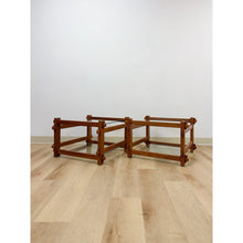 Load image into Gallery viewer, Pair of Vintage Teak Mortise and Tenon Side Tables, Glass Top and Base
